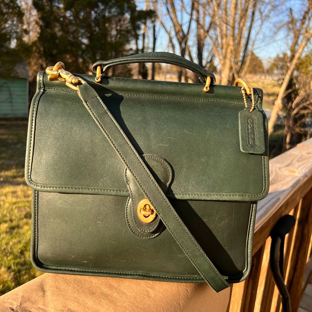 Vintage Coach Willis Satchel Bag In Bottle Green Full Grain Leather 9927 - Picture 2 of 11